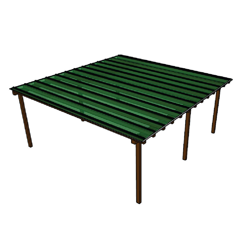 Kit Policarbonato Verde 4mm 6,00m x 6,00m - Perfis Naturais