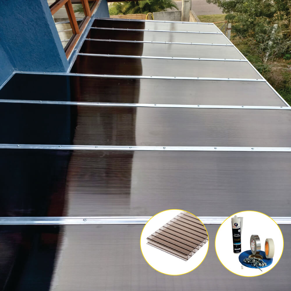 Kit Policarbonato Bronze 6mm 10,00m x 4,00m - Perfis Naturais