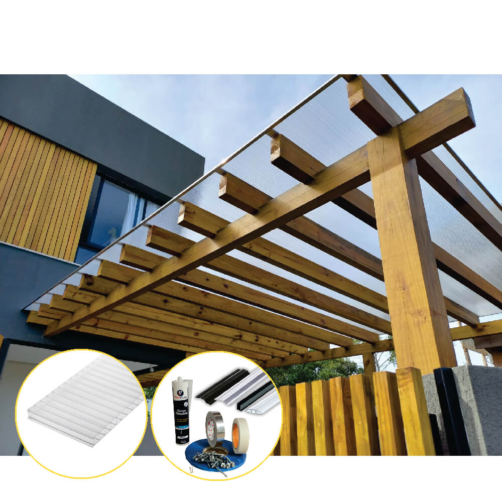 Kit Policarbonato Cristal 6mm 10,00m x 4,00m - Perfis Naturais